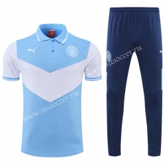 2021-22 Manchester City Light Blue Thailand Polo Uniform-CS