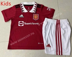 2022-23  Manited United Home Red Youth/Kids Soccer Uniform-817