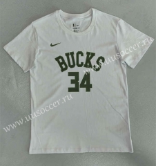 2022-23 NBA Milwaukee Bucks White #34 Cotton T-shirt-LH