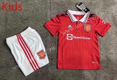 2022-23  Manchester United Home Red Youth/Kids Soccer Uniform-8975