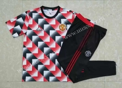2022-23  Manchester United Red&Black Short-sleeved Thailand Soccer Tracksuit Uniform-815