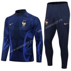 2022-23 France Dark BLue Thailand Soccer Tracksuit Uniform-411