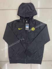2022-23 Nike Chelsea Black Trench Coats With Hat-815
