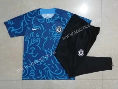 2022-23 Chelsea  Blue Thailand Short-sleeved Tracksuit Uniform-815