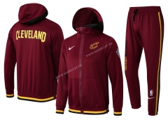 2021-22 NBA Cleveland Cavaliers Dark Red With Hat Jacket Uniform-815