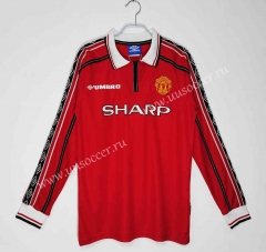 1998-99 Retro Version Manchester United Home Red Thailand LS Soccer Jeesey AAA-c1046