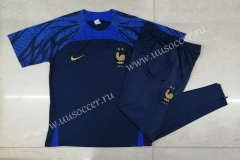 2022-23 France Royal Blue  Short-Sleeved Thailand Soccer Tracksuit-815