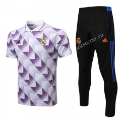 2022-23 Real Madrid Drak White&Purple Thailand Polo Uniform-815