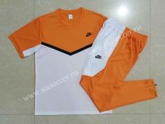 2022-23 NIke White&Orange  Short-Sleeved Thailand Soccer Tracksuit-815