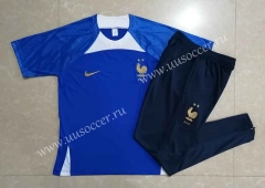 2022-23 France Cai Blue  Short-Sleeved Thailand Soccer Tracksuit-815