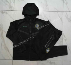 2022-23 Brazil Black Soccer Jacket Uniform With Hat-815