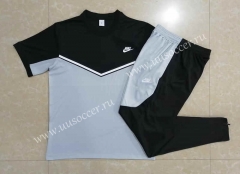 2022-23 NIke Black&Grey  Short-Sleeved Thailand Soccer Tracksuit-815