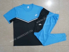 2022-23 NIke Black&Blue  Short-Sleeved Thailand Soccer Tracksuit-815