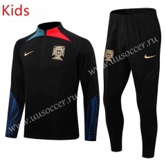 2022-23 Portugal Black Kids/Youth Thailand Tracksuit Uniform-411