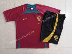 2022-23 Portugal Red Shorts Sleeve Thailand Soccer Tracksuit Uniform-815