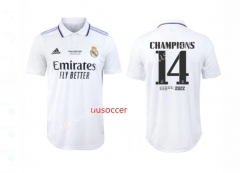 Player version 2022-23- Real Madrid Home White Thailand Soccer Jersey AAA #14 CHAMP UEFA foundation