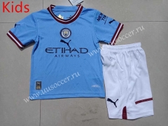 2022-23 Manchester City Home Blue Kid/Youth Soccer Uniform-507