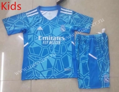 2022-23 Real Madrid Goalkeeper Blue kids Soccer Uniform-507