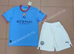 correct version 2022-23 Manchester City Home Blue  Soccer Uniform-718