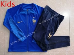 2022-23 France  Blue Kids/Youth Thailand Soccer Jacket Uniform -815