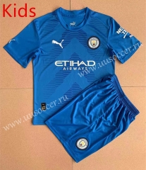 2022-23 Manchester City Goalkeeper Blue Kid/Youth Soccer Uniform-AY