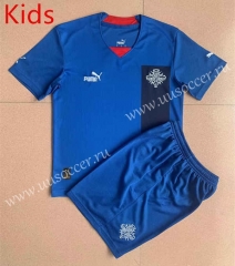 2022-23 Iceland Home  Blue kids Soccer Uniform-AY