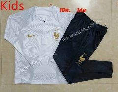 2022-23 France White Thailand kids  Soccer Tracksuit Uniform-815