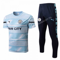 2022-23 Manchester City Light  Blue Short-sleeved Thailand Soccer Tracksuit-815