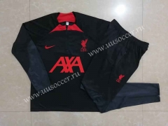 2022-23  Liverpool Black  Thailand Soccer Tracksuit Uniform-815（red collar）