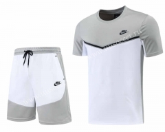 2022-23 NIke Grey Short-Sleeved Thailand Soccer Tracksuit-LH