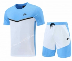 2022-23 NIke Blue Short-Sleeved Thailand Soccer Tracksuit-LH