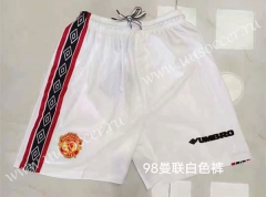 1998 Retro Version Manchester United White Thailand Soccer Shorts-SL