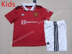2022-23  Manchester United  Home Red Youth/Kids Soccer Uniform-507