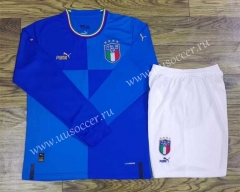 2022-23 Italy Home Blue  long sleeves Soccer Uniform-709
