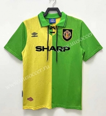 92-94  Retro Version Manchester United Away Yellow &Green   Thailand Soccer Jersey AAA-811