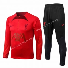 2022-23  Liverpool Red Thailand Soccer Tracksuit Uniform-815（red collar）