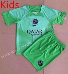 2022-23 Paris SG Goalkeeper green kids  Soccer Uniform-AY