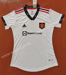 2022-23  Manchester United Away White Thailand Female Soccer Jersey AAA-708