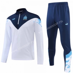 2022-23 Olympique de Marseille White&Blue Thailand Soccer Tracksuit Uniform-4627