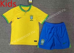 2022-23 Brazil Home Yellow  kids  Soccer Uniform-2353