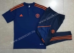 2022-23 Manchester United Royal Blue Thailand Polo Uniform-815