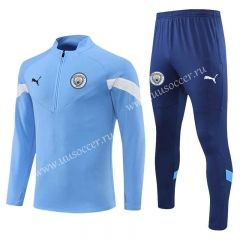 2022-23 Manchester City Blue Thailand Soccer Tracksuit Uniform-411