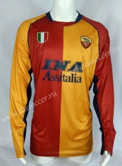 Retro  Version 2001-02 Roma  Home  Yellow&Red LS Thailand Soccer Jersey AAA-503