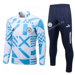 2022-23 Manchester City Blue&White Thailand Soccer Tracksuit Uniform-815