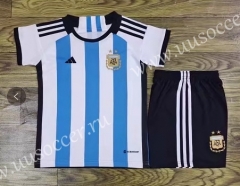 2022-23  Argentina Home Blue and White Kids/Youth Soccer Uniform-709
