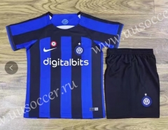 2022-23  Inter Milan  Home Blue&Black kids Soccer Uniform-709
