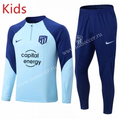 2022-23 Atletico Madrid Light Blue  Kids/Youth Soccer Tracksuit-411