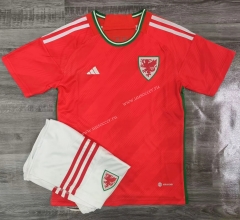 2022-23 Wales Home Red Kids/Youth Soccer Uniform