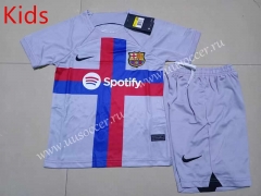2022-23 Barcelona 2nd Away Light Grey  kids Soccer Uniform-507