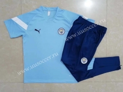 2022-23 Manchester City Light  Blue Short-sleeved Thailand Soccer Tracksuit-815
